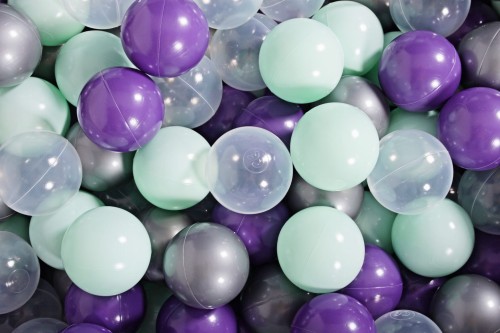 Soft Plastic Balls 7cm for the Ball Pit Set 100pcs: Violet/Mint/Transparent Silver