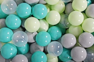 Soft Plastic Balls 7cm for the Ball Pit Set 300pcs: Gray/Light Green/Transparent/Turquoise