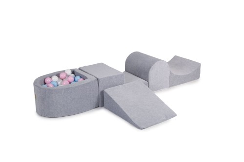 Velvet Foam Playset with Small Ball Pit with 100 Balls Light Gray: White/White Pearl/Baby Blue/Pastel Pink