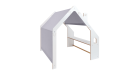 Wooden White House with Blue Roof