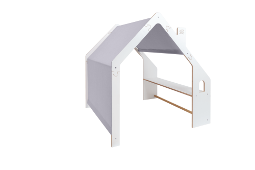 Wooden White House with Blue Roof