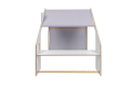 Wooden White House with Blue Roof