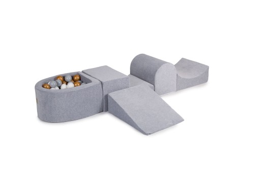 Velvet Foam Playset with Small Ball Pit with 100 Balls Light Gray: White/Gray/Gold