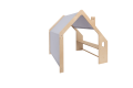 Wooden House with Blue Roof