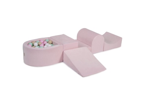 Velvet Foam Playset with Small Ball Pit with 100 Balls Light Pink: Beige/Mint/White/Pastel Pink