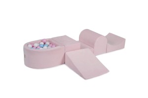 Velvet Foam Playset with Small Ball Pit with 100 Balls Light Pink: White Pearl/White/Baby Blue/Pastel Pink