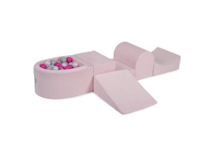 Velvet Foam Playset with Small Ball Pit with 100 Balls Light Pink: White Pearl/Gray/Dark Pink