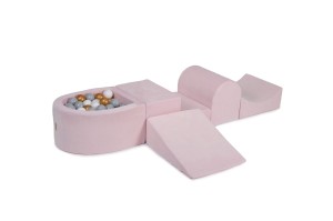 Velvet Foam Playset with Small Ball Pit with 100 Balls Light Pink: White/Gray/Gold