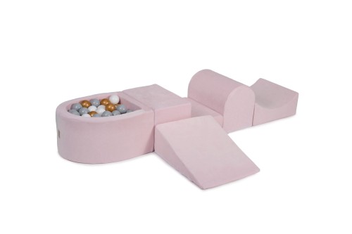 Velvet Foam Playset with Small Ball Pit with 100 Balls Light Pink: White/Gray/Gold