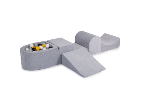 Velvet Foam Playset with Small Ball Pit with 100 Balls Light Gray: White/Gray/Black/Yellow