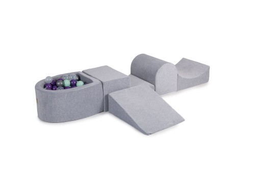 Velvet Foam Playset with Small Ball Pit with 100 Balls Light Gray: Violet/Mint/Silver/Transparent