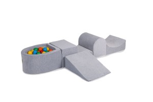 Velvet Foam Playset with Small Ball Pit with 100 Balls Light Gray: Yellow/Orange/Red/Green/Blue