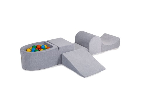 Velvet Foam Playset with Small Ball Pit with 100 Balls Light Gray: Yellow/Orange/Red/Green/Blue