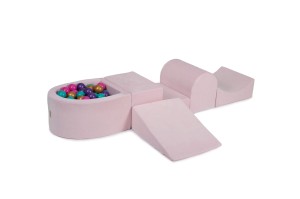 Velvet Foam Playset with Small Ball Pit with 100 Balls Light Pink: Violet/Gold/Dark Pink/Turquoise