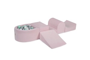 Velvet Foam Playset with Small Ball Pit with 100 Balls Light Pink: Gray/White/Mint