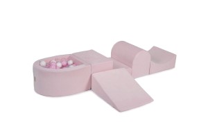 Velvet Foam Playset with Small Ball Pit with 100 Balls Light Pink: Pastel Pink/Transparent/White