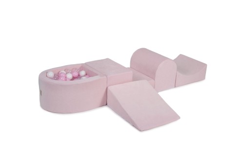 Velvet Foam Playset with Small Ball Pit with 100 Balls Light Pink: Pastel Pink/Transparent/White