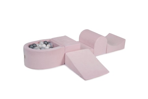 Velvet Foam Playset with Small Ball Pit with 100 Balls Light Pink: Silver/ White/White Pearl/Transparent
