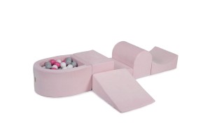 Velvet Foam Playset with Small Ball Pit with 100 Balls Light Pink: White/Gray/Light Pink