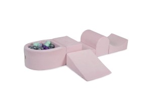 Velvet Foam Playset with Small Ball Pit with 100 Balls Light Pink: Violet/Silver/Mint/Transparent