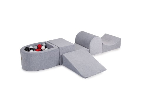 Velvet Foam Playset with Small Ball Pit with 100 Balls Light Gray: White/Red/Black/Gray