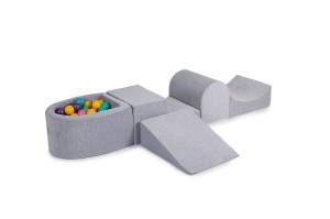 Velvet Foam Playset with Small Ball Pit with 100 Balls Light Gray: Violet/Light Pink/Yellow/Turquoise