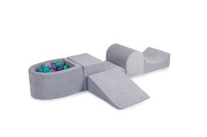 Velvet Foam Playset with Small Ball Pit with 100 Balls Light Gray: Violet/ Transparent/Turquoise