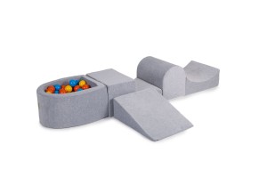 Velvet Foam Playset with Small Ball Pit with 100 Balls Light Gray: Orange/Yellow/Blue
