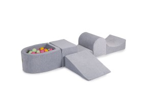 Velvet Foam Playset with Small Ball Pit with 100 Balls Light Gray: Light Green/Yellow/White/Light Pink