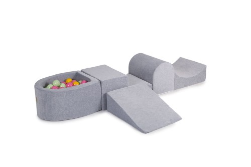 Velvet Foam Playset with Small Ball Pit with 100 Balls Light Gray: Light Green/Yellow/White/Light Pink