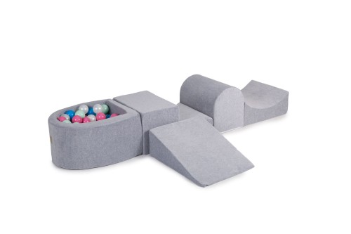 Velvet Foam Playset with Small Ball Pit with 100 Balls Light Gray: Light Pink/Blue/White Pearl/Mint