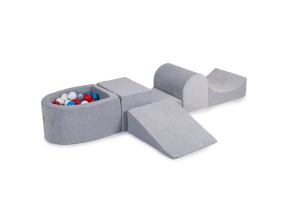 Velvet Foam Playset with Small Ball Pit with 100 Balls Light Gray: Blue/Red/White