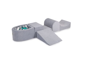 Velvet Foam Playset with Small Ball Pit with 100 Balls Light Gray: Gray/White/Turquoise