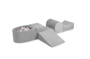 Velvet Foam Playset with Small Ball Pit with 100 Balls Light Gray: Gray/White/Pastel Pink