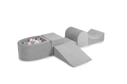 Velvet Foam Playset with Small Ball Pit with 100 Balls Light Gray: Gray/White/Pastel Pink