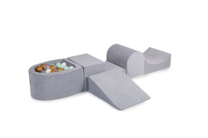 Velvet Foam Playset with Small Ball Pit with 100 Balls Light Gray: Gold/Transparent/Mint/White