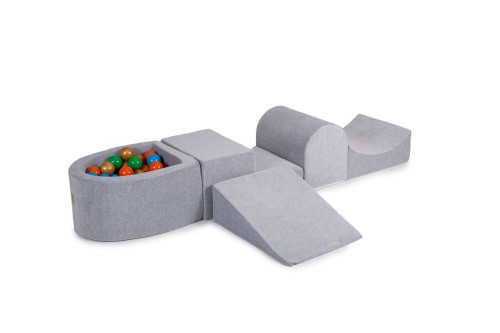 Velvet Foam Playset with Small Ball Pit with 100 Balls Light Gray: Gold/Green/Orange/Blue