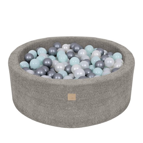 Boucle Baby Ball Pit tan-beige 200 Balls White Pearl, Mint Pearl, Silver