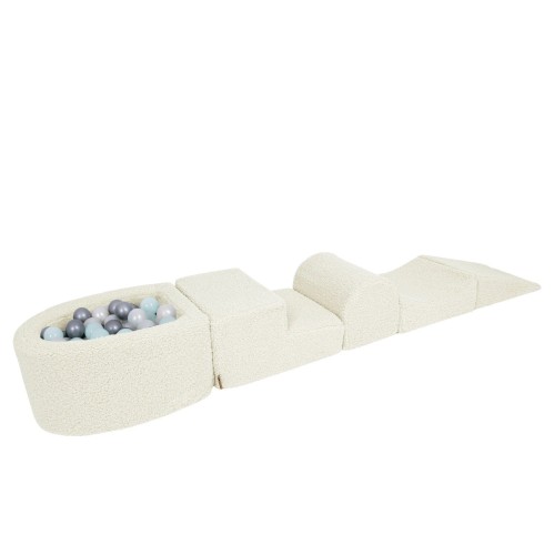 Bearly Foam Playset with Small Ball Pit with 100 Balls, Cream: Mint Pearl, White Pearl, Silver