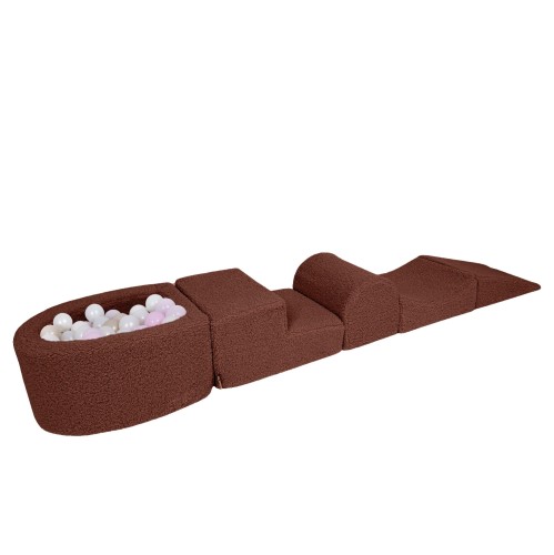 Bearly Foam Playset with Small Ball Pit with 100 Balls, Dark Brown: White Pearl, Light Pink Pearl, Light Gold Pearl
