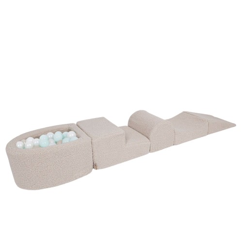 Bearly Foam Playset with Small Ball Pit with 100 Balls, Light Grey:Mint Pearl, White Pearl, Light Gold Pearl