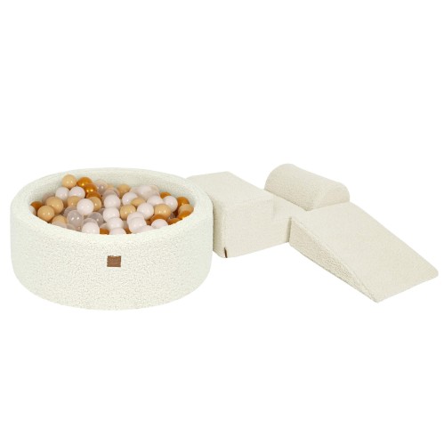 Bearly Foam 3 elements Playset with Ball Pit 90x30cm with 200 Balls, Cream: White Pearl, Light Pink Pearl, Light Gold Pearl