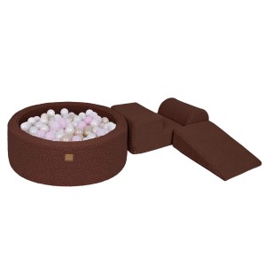 Bearly Foam 3 elements Playset with Ball Pit 90x30cm with 200 Balls, Brown: White Pearl, Light Pink Pearl, Light Gold Pearl