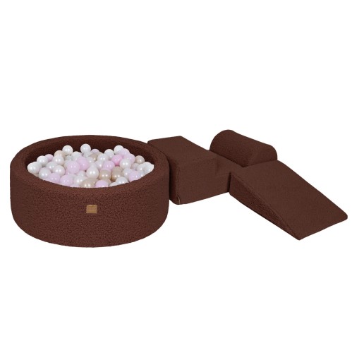Bearly Foam 3 elements Playset with Ball Pit 90x30cm with 200 Balls, Brown: White Pearl, Light Pink Pearl, Light Gold Pearl