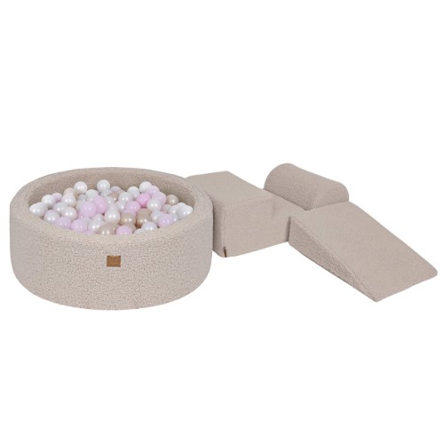 Bearly Foam 3 elements Playset with Ball Pit 90x30cm with 200 Balls, Light Grey: White Pearl, Light Pink Pearl, Light Gold Pearl