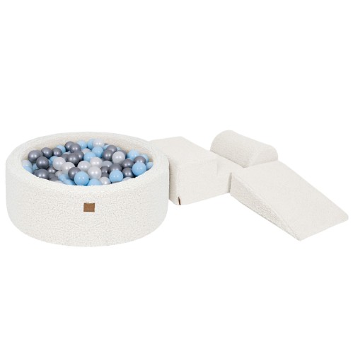 Bearly Foam 3 elements Playset with Ball Pit 90x30cm with 200 Balls, Off White: Silver, White Pearl, Babyblue