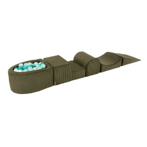 Aesthetic Foam Playset with Small Ball Pit with 100 Balls, Corduroy, Khaki Turquoise/White/Mint