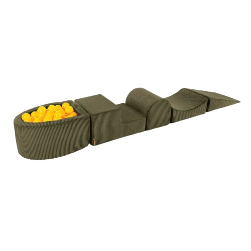 Aesthetic Foam Playset with Small Ball Pit with 100 Balls, Corduroy, Khaki Yellow