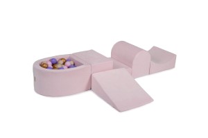 Velvet Foam Playset with Small Ball Pit with 100 Balls Light Pink: Beige/Lilac/Pastel Pink/Gold