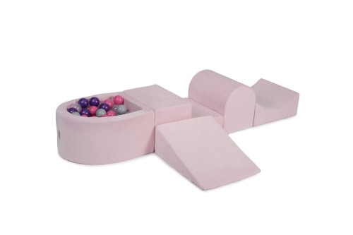 Velvet Foam Playset with Small Ball Pit with 100 Balls Light Pink: Violet/Light Pink/Gray/Transparent